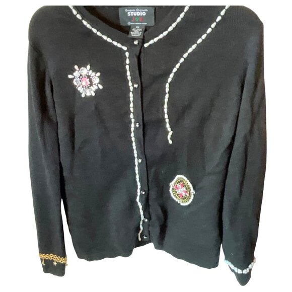 Designers Originals Studio JOY Womens Black Cardigan W/ Beaded Embellishments Si - Picture 1 of 6